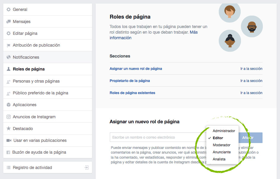 cómo añadir administradores de página en facebook