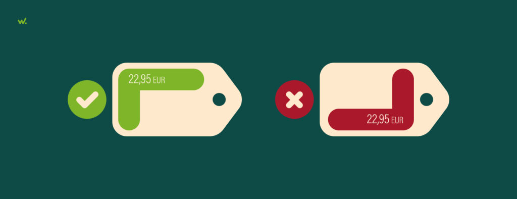 Los precios cerca de la parte superior izquierda