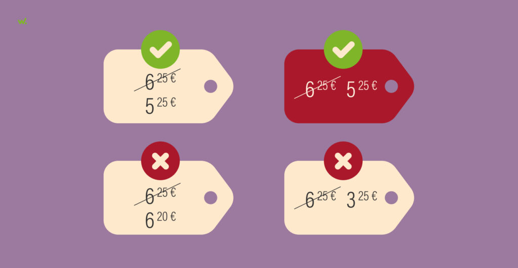 Los precios rebajados debajo de los originales.