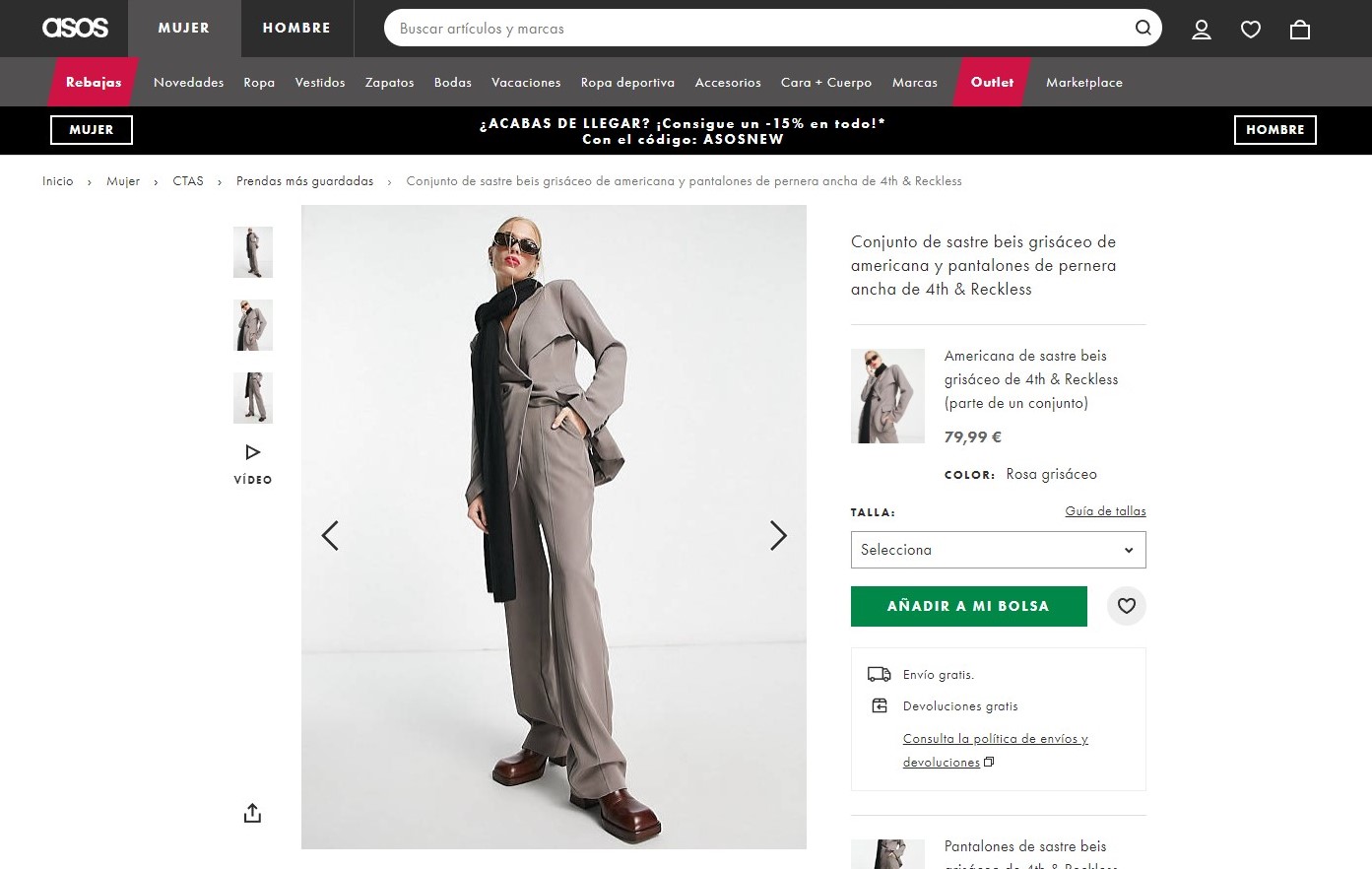 ASOS utiliza imágenes de miniatura a la izquierda de la imagen principal