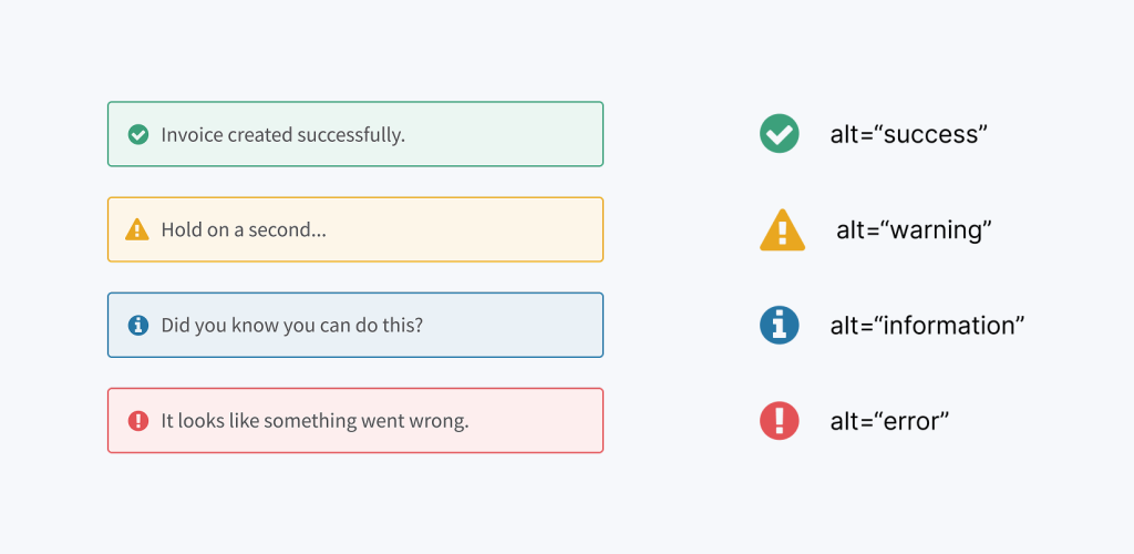 Imagen explicativa de diseño accesible, diferenciando los colores de cada mensaje | woko, the behavioral lab